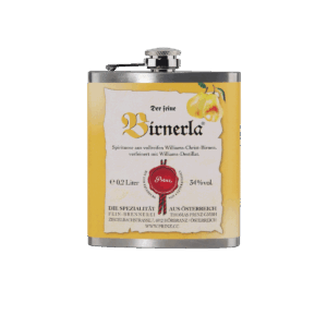 Edelstahl-Flachmann mit Birnerla 34 % vol.