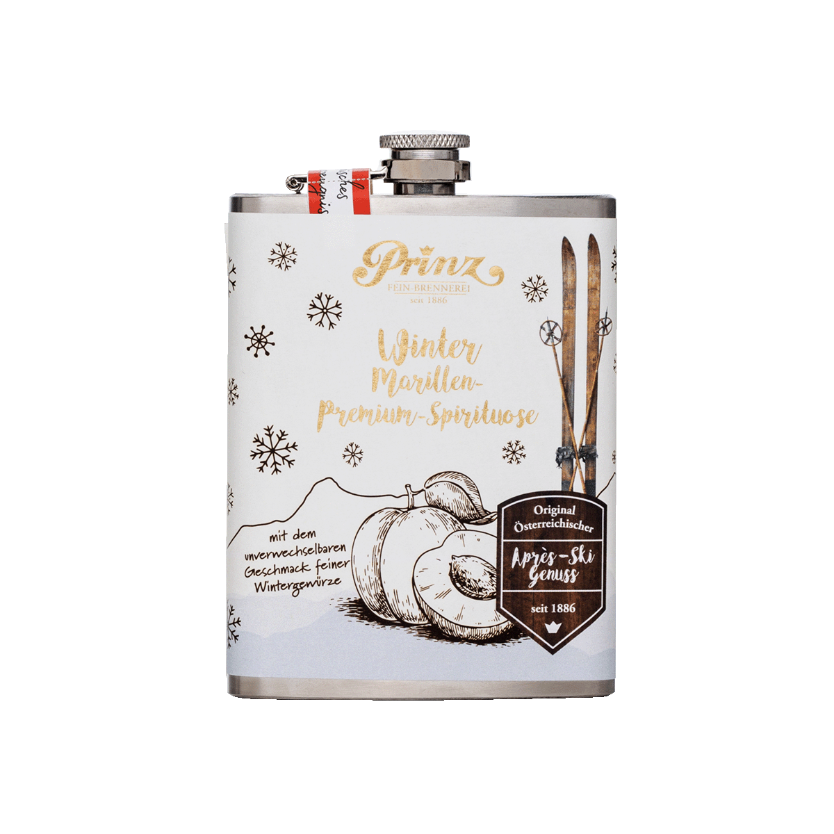 Edelstahl-Flachmann mit Winter Marille Schnaps 40 % vol.